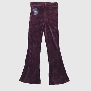 Forever 21 Hi-Rise Velour Flares Burgundy Pull On Pants L 29x32 Stretch Soft NWT